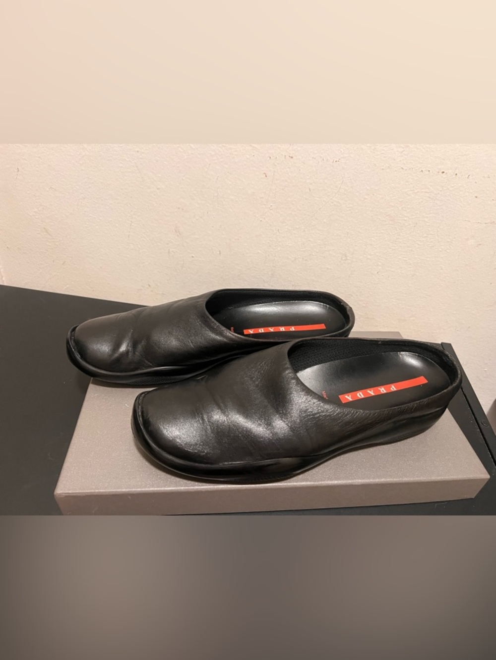 Prada Vintage Women’s Black Leather Slip-On Clogs